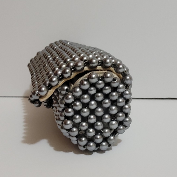 Rare Vintage Ann Robin Pewter Beaded Evening Barrel Clutch - Picture 3 of 7